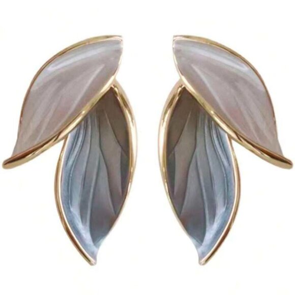 Korean Blue and White Tree Leaf 925 Silver Earrings - Picture 4 of 5